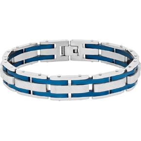 Men's 8.5" Stainless Steel Blue Finish Textured Link Bracelet - Contemporary Style, Secure Clasp