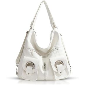Shoulder Bag for Women, Leather Backpack, Tote Bags with Adjustable Shoulder Strap, Vintage Purse Suitable for Important Occasions, Work, Travel(White)