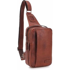 Genuine Leather Sling Bag for Men and Women Chest Bag Purse Crossbody Shoulder Bags Backpack Hiking Backpack Daypack (Brown)