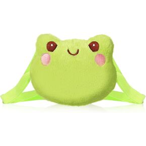 حقيبة Green Frog Crossbody لطيفة حيوان أفخم ناعم على الظهر كتف محفظة كرتون مصغرة مع حزام سلسلة محفظة محفظة للنساء البالغات كل يوم إكسسوارات الحفلات