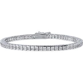 BERRICLE Sterling Silver Bar Princess Cut Cubic Zirconia CZ Statement Fashion Tennis Bracelet for Women, Rhodium Plated