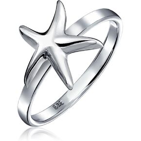 Bling Jewelry Dainty Simple Pave Cubic Zirconia CZ Nautical Tropical Beach Midi Starfish Ring for Teen Women .925 Sterling Silver