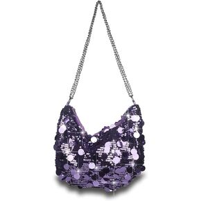 Sither Women's Evening Handbag Large Sequin Evening Bag Purses for Women Glitter Sparkly Handbag with Link Chain for Party