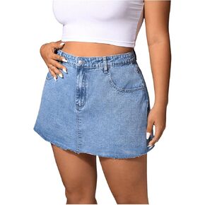 Floerns Women's Plus Size Mini DeniM تنانير عالية الخصر تخطي تنانير جينز خط