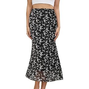 Gardenwed Women Summer Bohemian Ditsy Floral Skirt High Waist Casual Boho Mermaid Midi Skirts