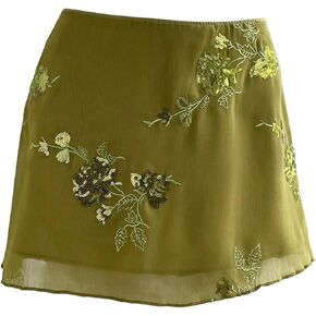Floerns Women's Floral Embroidery Mini Skirt Low Waist Mesh Summer Skirts