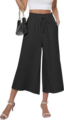 CZYINXIAN Womens Flowy Wide Leg Pants Casual Summer Beach Elastic Waist Trousers Trendy Business Work Pants with Pockets in Kuwait