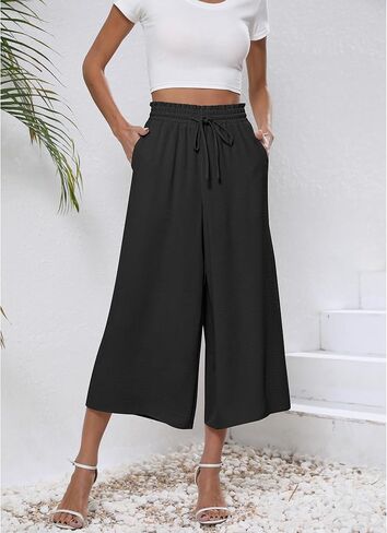 CZYINXIAN Womens Flowy Wide Leg Pants Casual Summer Beach Elastic Waist Trousers Trendy Business Work Pants with Pockets in Kuwait