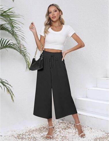 CZYINXIAN Womens Flowy Wide Leg Pants Casual Summer Beach Elastic Waist Trousers Trendy Business Work Pants with Pockets in Kuwait