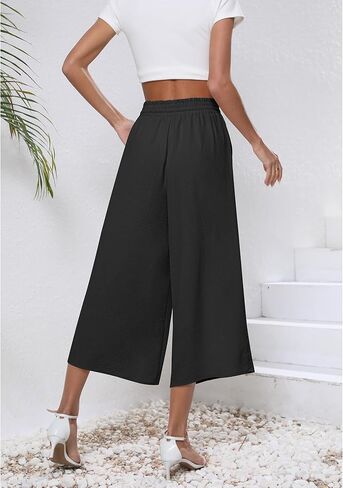 CZYINXIAN Womens Flowy Wide Leg Pants Casual Summer Beach Elastic Waist Trousers Trendy Business Work Pants with Pockets in Kuwait