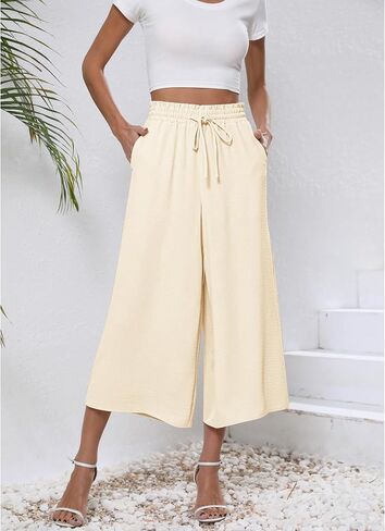 CZYINXIAN Womens Flowy Wide Leg Pants Casual Summer Beach Elastic Waist Trousers Trendy Business Work Pants with Pockets in Kuwait