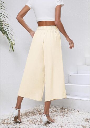 CZYINXIAN Womens Flowy Wide Leg Pants Casual Summer Beach Elastic Waist Trousers Trendy Business Work Pants with Pockets in Kuwait