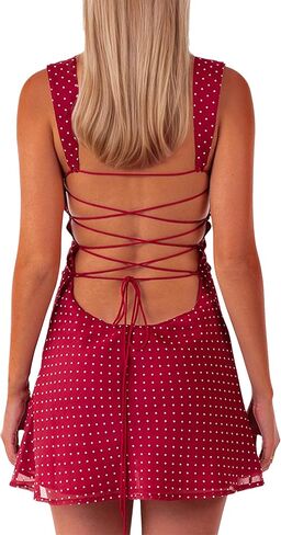 ISZPLUSH WIND'S MINI Dress Patchworklessless Sleveless Lace Up High Weist A-Line Party Party Clubwear Short in Kuwait