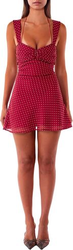 ISZPLUSH WIND'S MINI Dress Patchworklessless Sleveless Lace Up High Weist A-Line Party Party Clubwear Short in Kuwait