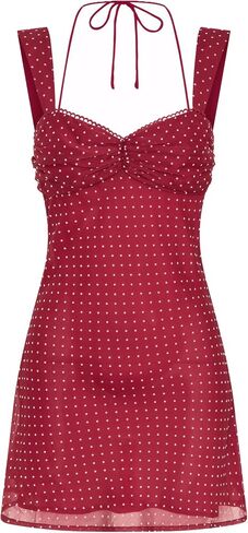 ISZPLUSH WIND'S MINI Dress Patchworklessless Sleveless Lace Up High Weist A-Line Party Party Clubwear Short in Kuwait
