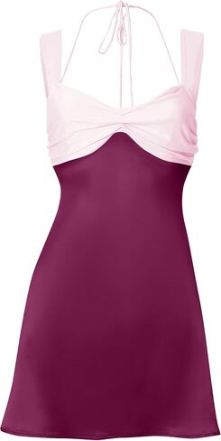 ISZPLUSH WIND'S MINI Dress Patchworklessless Sleveless Lace Up High Weist A-Line Party Party Clubwear Short in Kuwait