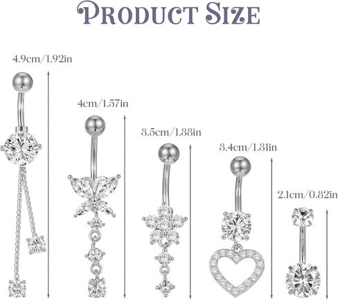 4Pcs Sterling Silver Belly Button Ring, 14G Silver Stainless Steel Belly Button Piercing Jewelry Heart Elegant Butterfly Bow Flower Navel Belly Rings for Women Men in Saudi Arabia