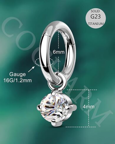 COCHARM G23 Titanium Clicker Hoop Rook Piercing Jewelry 6mm 8mm 16G Surgical Steel Dangle Rook Earring for Women Dangling Daith Helix Piercing Ring Nickel Free in Saudi Arabia