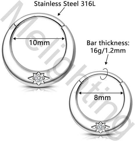 Melighting 16G Septum Ring Clear CZ Daith Piercing Jewelry Stainless Steel 316L Helix Cartilage Earring 8/10 mm Conch Cartilage Piercing in Saudi Arabia