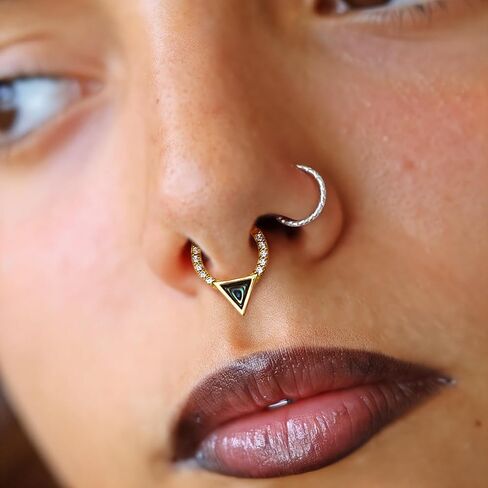 BodyBonita 16G White Shell Septum Rings - 316L Surgical Steel Nose Rings Hoops Clicker CZ Septum Jewelry Nose Piercings Helix Tragus Rook Daith Earrings for Women Men Silver/Gold 8/10mm in Saudi Arabia