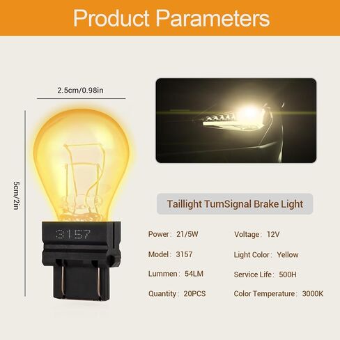 3157 لمبة 20 حزمة ، 12 فولت 21/5W مصباح فرامل المصباح مزدوج التلامس مصباح هالوجين مقاوم للصدمات ، لمبة زجاجية كوارتز القياسية ، تناسب معظم السيارات والشاحنات وسيارات الدفع الرباعي. in Kuwait