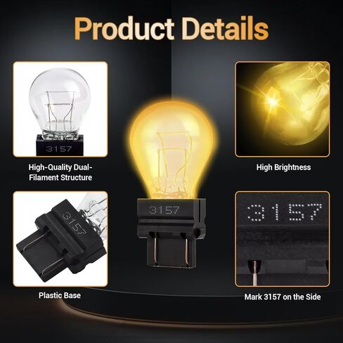 3157 لمبة 20 حزمة ، 12 فولت 21/5W مصباح فرامل المصباح مزدوج التلامس مصباح هالوجين مقاوم للصدمات ، لمبة زجاجية كوارتز القياسية ، تناسب معظم السيارات والشاحنات وسيارات الدفع الرباعي. in Kuwait