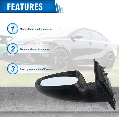 تجميع مرآة الجانبية اليمنى تناسب 2019 2020 2021 2022 2023 2024 Kia ​​forte مع الزجاج القوي مدفأة إشارة الكشف عن بقعة أعمى ومباراة قابلة للطي يدويًا إلى الأسود (8pins) in Kuwait
