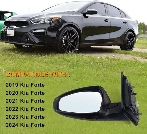 تجميع مرآة الجانبية اليمنى تناسب 2019 2020 2021 2022 2023 2024 Kia ​​forte مع الزجاج القوي مدفأة إشارة الكشف عن بقعة أعمى ومباراة قابلة للطي يدويًا إلى الأسود (8pins) in Kuwait