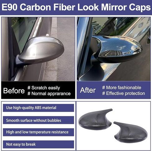 Door Rearview Mirror Covers Caps, Carbon Fiber Pattern Door Mirror Cover Caps Fit for BMW 3 Series E90 E91 LCI 2009-2011 E92 E93 2011-2013 1 Series E87 E81 E82 E88 Exterior Accessories in Kuwait