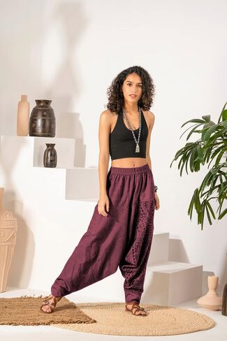The Veshti Company Women's Printed Harem Pants - Boho Yoga Baggy Pants with Elastic Waist & Drawstring, Hippie Lounge Pants in Saudi Arabia