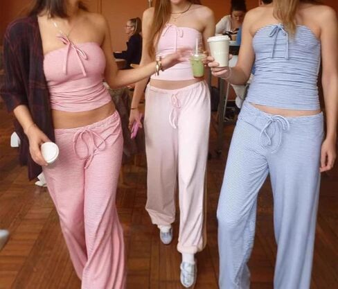 Women's Wide Leg Striped Pajama Pants Casual Elastic Waist Lounge Pants Stretch Pajama Bottoms Trousers in Saudi Arabia