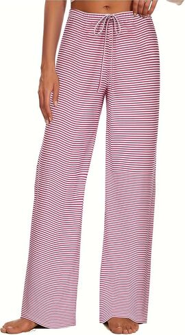 Women's Wide Leg Striped Pajama Pants Casual Elastic Waist Lounge Pants Stretch Pajama Bottoms Trousers in Saudi Arabia