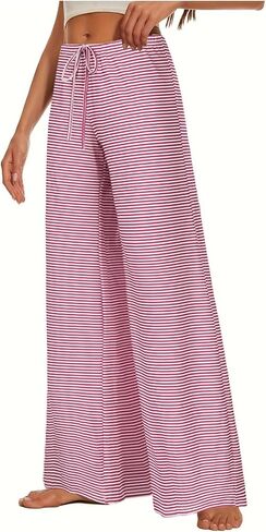 Women's Wide Leg Striped Pajama Pants Casual Elastic Waist Lounge Pants Stretch Pajama Bottoms Trousers in Saudi Arabia