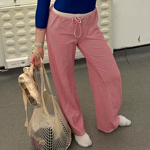 Women's Wide Leg Striped Pajama Pants Casual Elastic Waist Lounge Pants Stretch Pajama Bottoms Trousers in Saudi Arabia