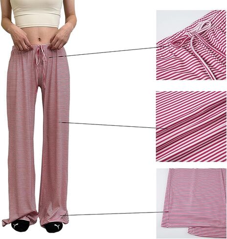 Women's Wide Leg Striped Pajama Pants Casual Elastic Waist Lounge Pants Stretch Pajama Bottoms Trousers in Saudi Arabia