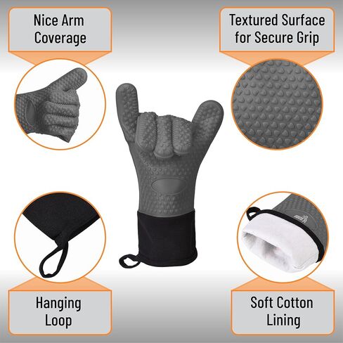 UNCO- Grill Gloves, Silicone Gloves Heat Resistant, Oven Gloves, BBQ Gloves, Meat Gloves, Barbecue Gloves, Grilling Gloves, Meat Gloves for Pulling Meat, Grill Gloves for Outdoor Grill, Grill Mitts in Kuwait