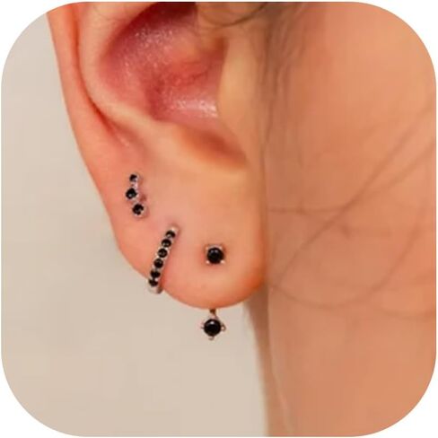 3 Pairs Huggie Hoop Earring Set 18K Gold Plated Cubic Zirconia Cartilage Earrings, Multi Piercings Ear Jacket Earring Climber Stud Earring for Women Everyday Earrings in Kuwait