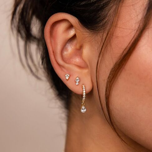 3 Pairs Huggie Hoop Earring Set 18K Gold Plated Cubic Zirconia Cartilage Earrings, Multi Piercings Ear Jacket Earring Climber Stud Earring for Women Everyday Earrings in Kuwait