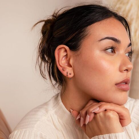 3 Pairs Huggie Hoop Earring Set 18K Gold Plated Cubic Zirconia Cartilage Earrings, Multi Piercings Ear Jacket Earring Climber Stud Earring for Women Everyday Earrings in Kuwait