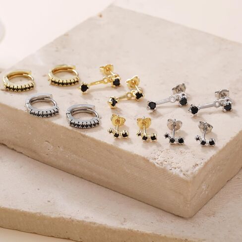 3 Pairs Huggie Hoop Earring Set 18K Gold Plated Cubic Zirconia Cartilage Earrings, Multi Piercings Ear Jacket Earring Climber Stud Earring for Women Everyday Earrings in Kuwait