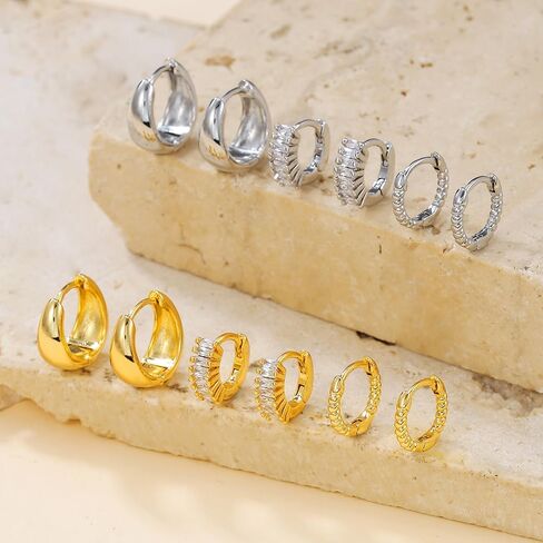 3 أزواج huggie hoop arring مجموعة 18 ألف الذهب مطلي بالزركونيا Zirconia arics ، متعددة الثقوب سترة الأذن حلق kimber roping للنساء الأقراط اليومية in Kuwait