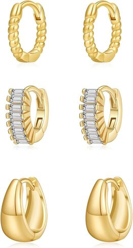 3 أزواج huggie hoop arring مجموعة 18 ألف الذهب مطلي بالزركونيا Zirconia arics ، متعددة الثقوب سترة الأذن حلق kimber roping للنساء الأقراط اليومية in Kuwait