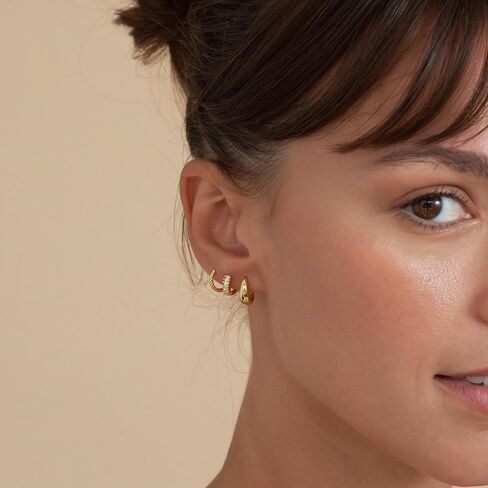 3 أزواج huggie hoop arring مجموعة 18 ألف الذهب مطلي بالزركونيا Zirconia arics ، متعددة الثقوب سترة الأذن حلق kimber roping للنساء الأقراط اليومية in Kuwait