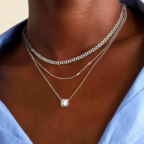 Layered Necklaces for Women - 14K Gold Plated Necklace, Dainty 3Pcs Layered Stacked Necklace, Circle Chain Necklaces, Non Tarnish Waterproof Jewelry, Birthday Jewelry Gifts in Kuwait