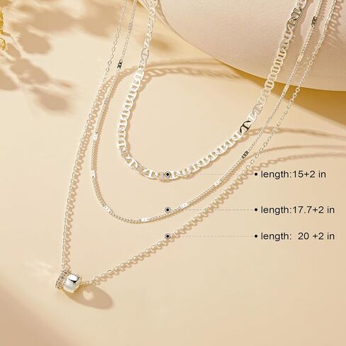 Layered Necklaces for Women - 14K Gold Plated Necklace, Dainty 3Pcs Layered Stacked Necklace, Circle Chain Necklaces, Non Tarnish Waterproof Jewelry, Birthday Jewelry Gifts in Kuwait