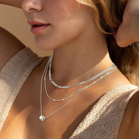 Layered Necklaces for Women - 14K Gold Plated Necklace, Dainty 3Pcs Layered Stacked Necklace, Circle Chain Necklaces, Non Tarnish Waterproof Jewelry, Birthday Jewelry Gifts in Kuwait