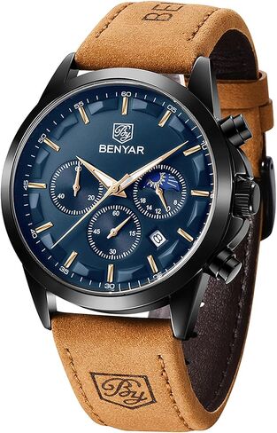 BY BENYAR Mens Watches Analog Quartz Chronograph Waterproof Wrist Watches for Men Fashion Business Work Casual Sport Designer Dress Watch with Calendar Elegant Gifts for Men in Kuwait