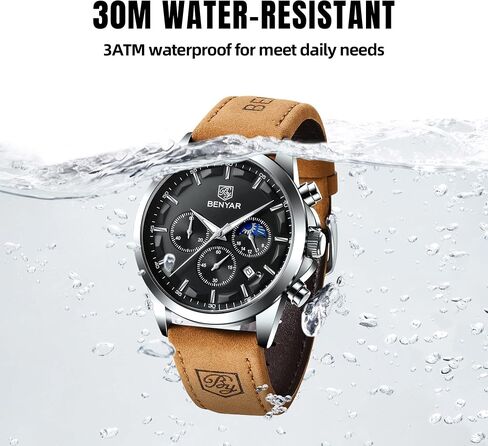BY BENYAR Mens Watches Analog Quartz Chronograph Waterproof Wrist Watches for Men Fashion Business Work Casual Sport Designer Dress Watch with Calendar Elegant Gifts for Men in Kuwait