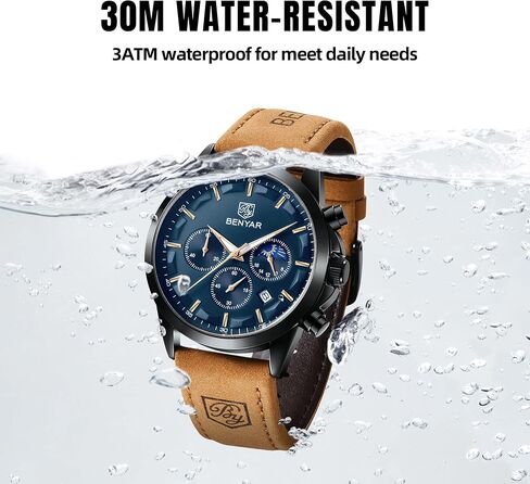 BY BENYAR Mens Watches Analog Quartz Chronograph Waterproof Wrist Watches for Men Fashion Business Work Casual Sport Designer Dress Watch with Calendar Elegant Gifts for Men in Kuwait