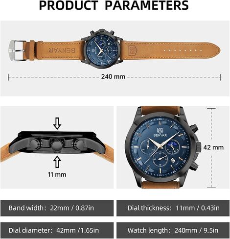 BY BENYAR Mens Watches Analog Quartz Chronograph Waterproof Wrist Watches for Men Fashion Business Work Casual Sport Designer Dress Watch with Calendar Elegant Gifts for Men in Kuwait